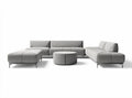 Modular sectional sofa set with gray fabric upholstery and stainless steel legs