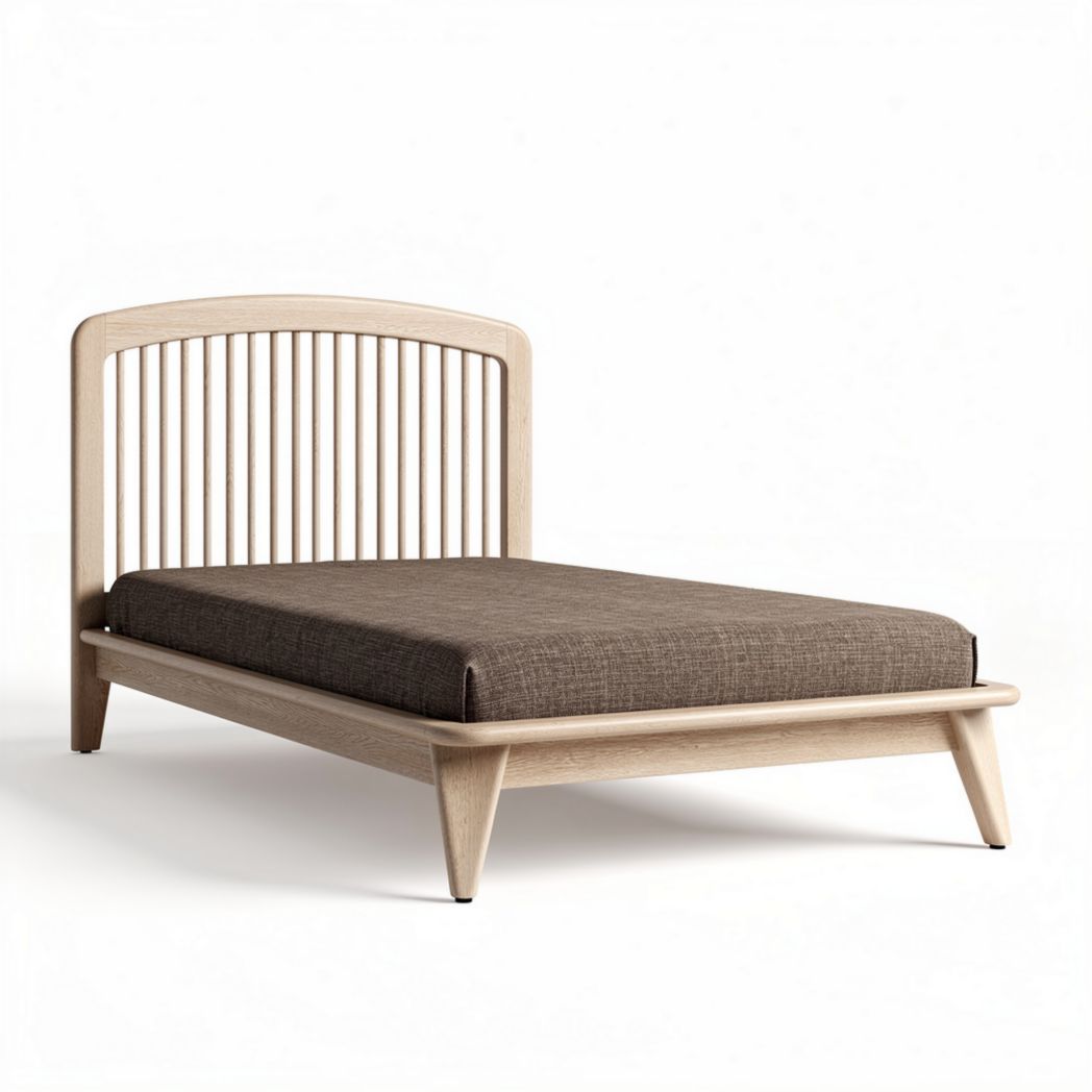 Wooden bed frame with slatted headboard and upholstered mattress 200 x 120 x 35cm
