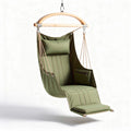 Hanging fabric swing chair with removable cushions in green color