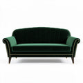 Velvet green two-seater sofa with curved back and wooden legs 180 x 80 x 80cm