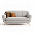 Gray fabric sofa with wooden legs and two decorative pillows 200 x 90 x 85cm