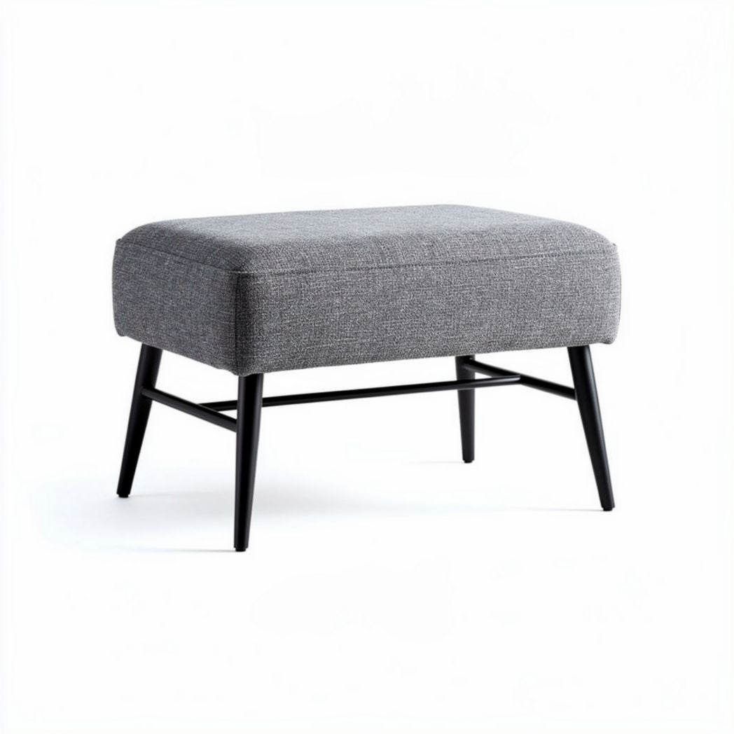 Gray upholstered ottoman with black metal legs 60 x 40 x 40cm for living room use