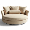 Round beige sofa with removable cushions and stainless steel base 90 x 90 x 75cm