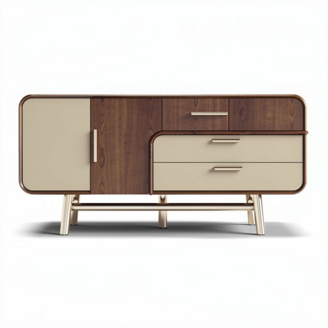 Modern wooden sideboard with storage drawers and cabinet 140 x 45 x 80cm