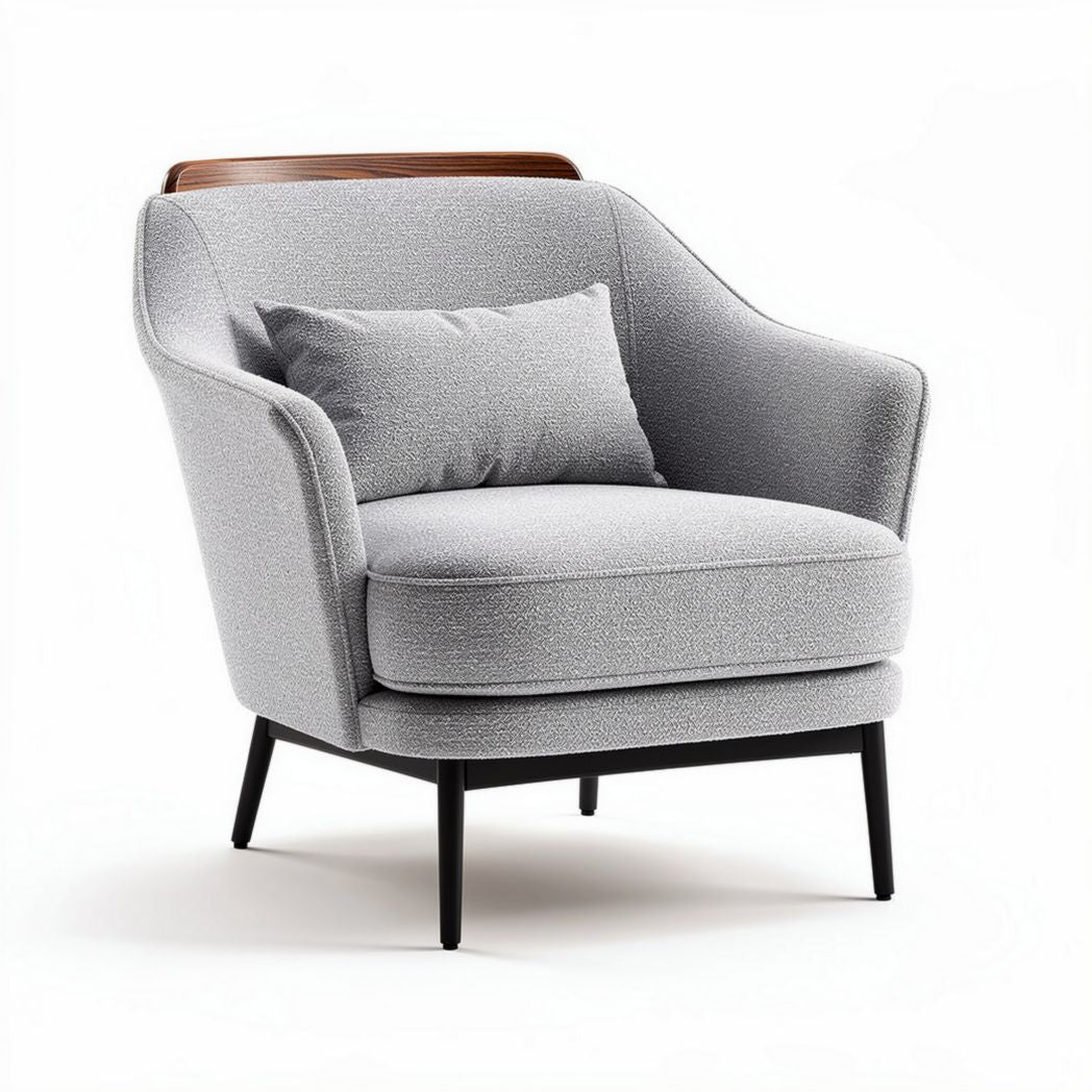 Modern accent chair with soft fabric upholstery and wooden armrest 80 x 80 x 85cm