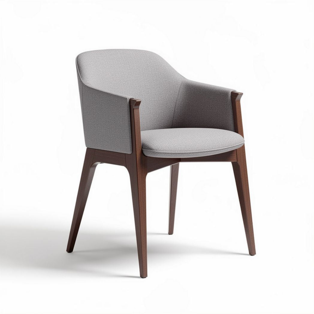 Upholstered dining chair with wood legs and gray fabric dimensions 56 x 55 x 80cm